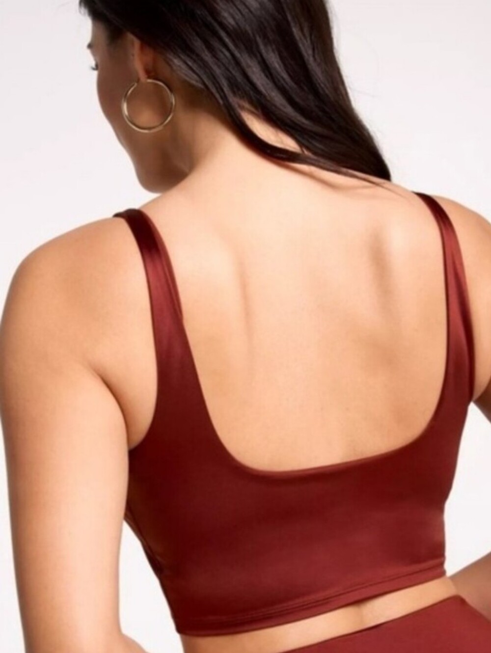 NWT CALIA Womens U-Bar Long Line Bikini Swim Top Red Brown Shine M - Picture 7 of 7